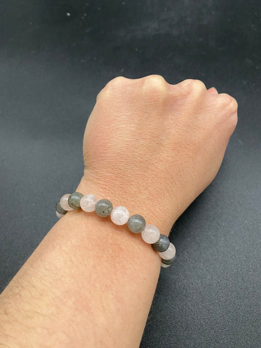 Labradorite & Rose Quartz Memory Wire Bracelet