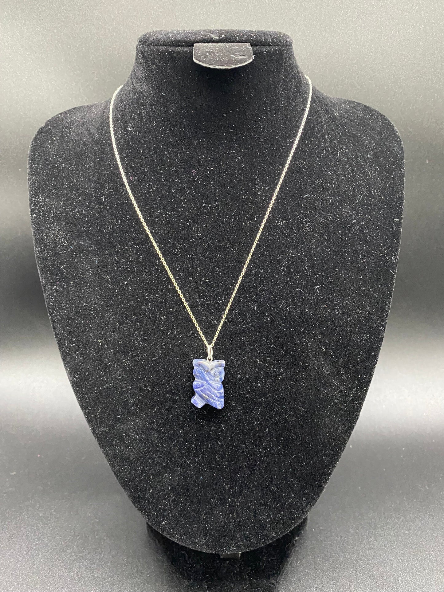 Sodalite Owl Sterling Silver Necklace