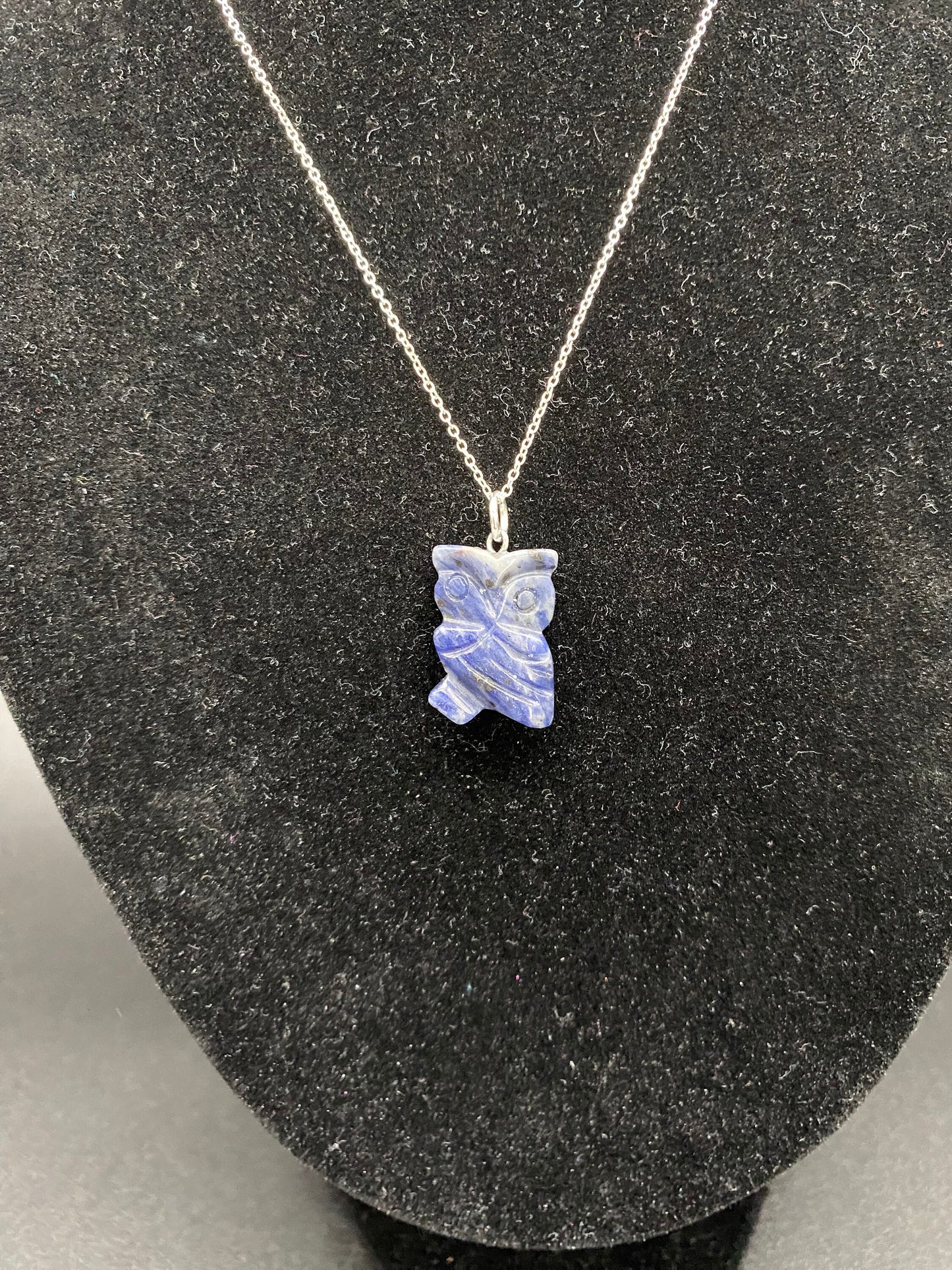 Sodalite Owl Sterling Silver Necklace