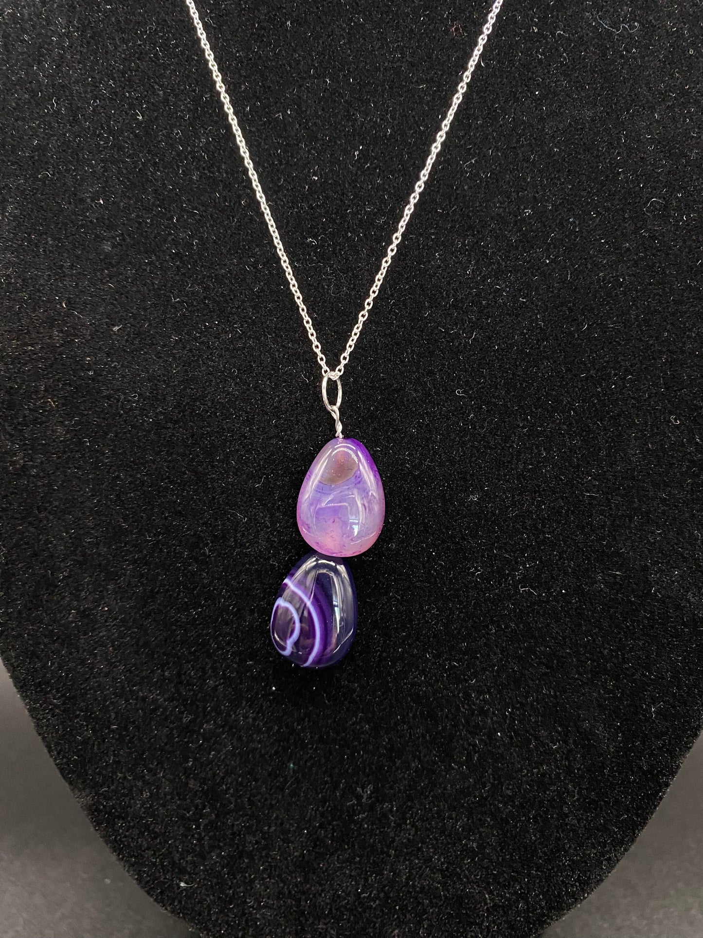 Purple Banded Agate Sterling Silver Drop Necklace