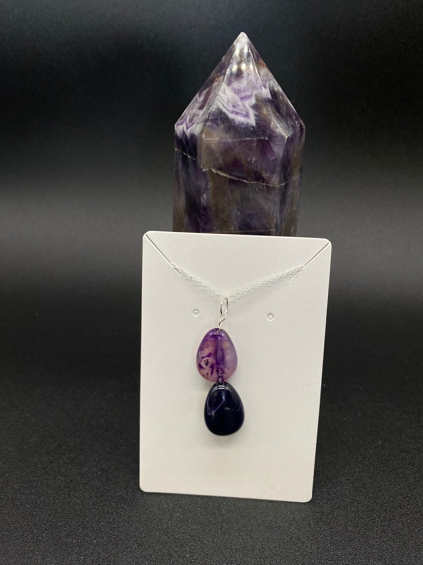 Purple Banded Agate Sterling Silver Drop Necklace