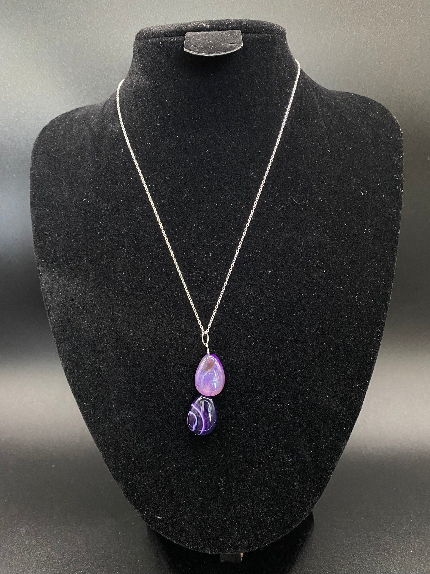 Purple Banded Agate Sterling Silver Drop Necklace
