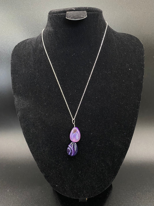 Purple Banded Agate Sterling Silver Drop Necklace