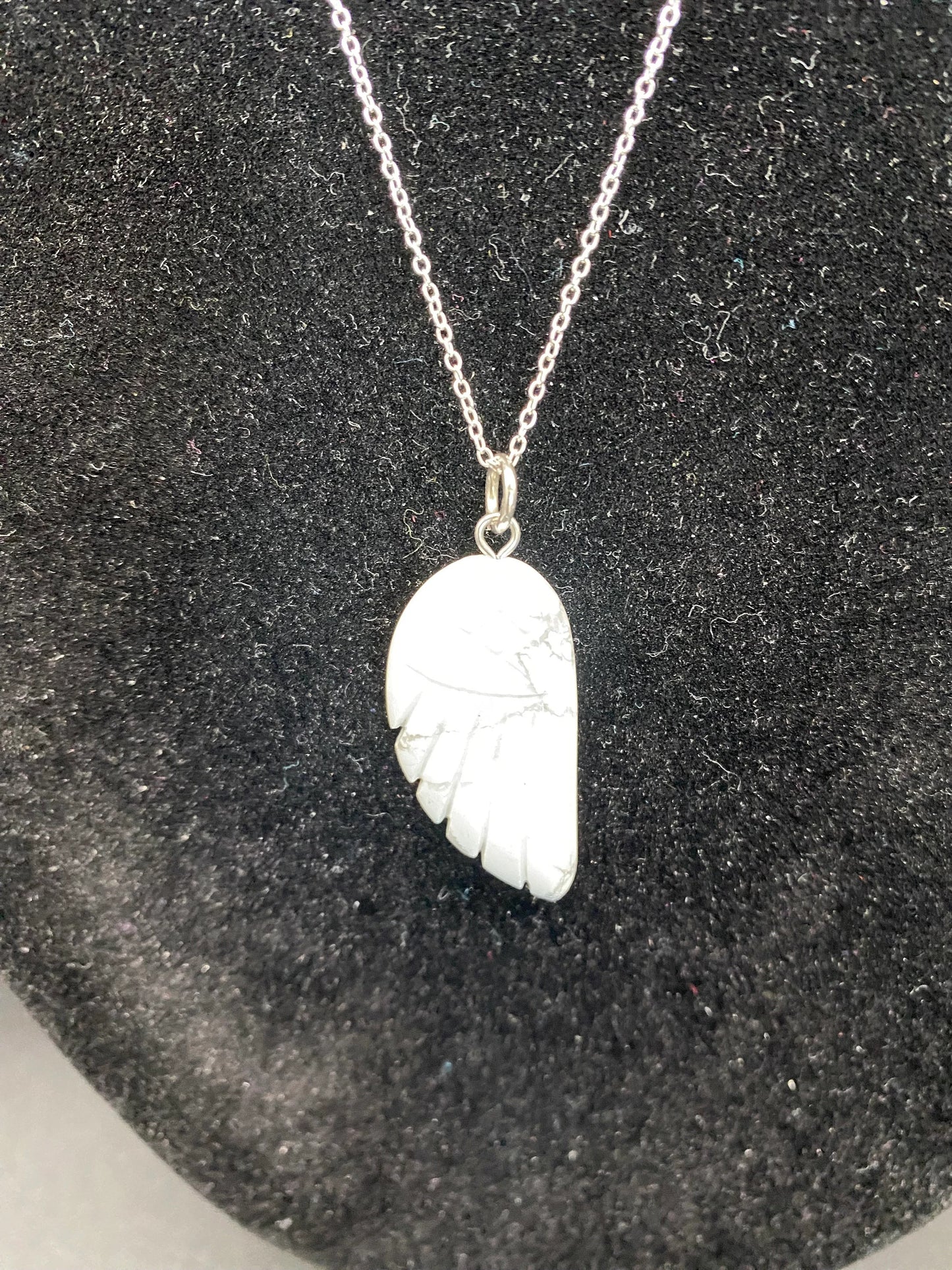 White Quartz Carved Angel Wing Pendant Sterling Silver Necklace