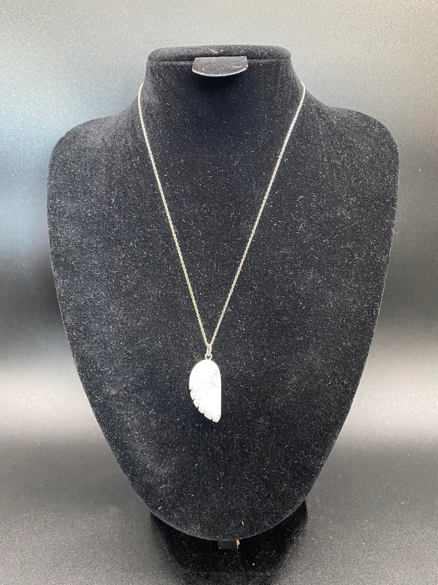 White Quartz Carved Angel Wing Pendant Sterling Silver Necklace