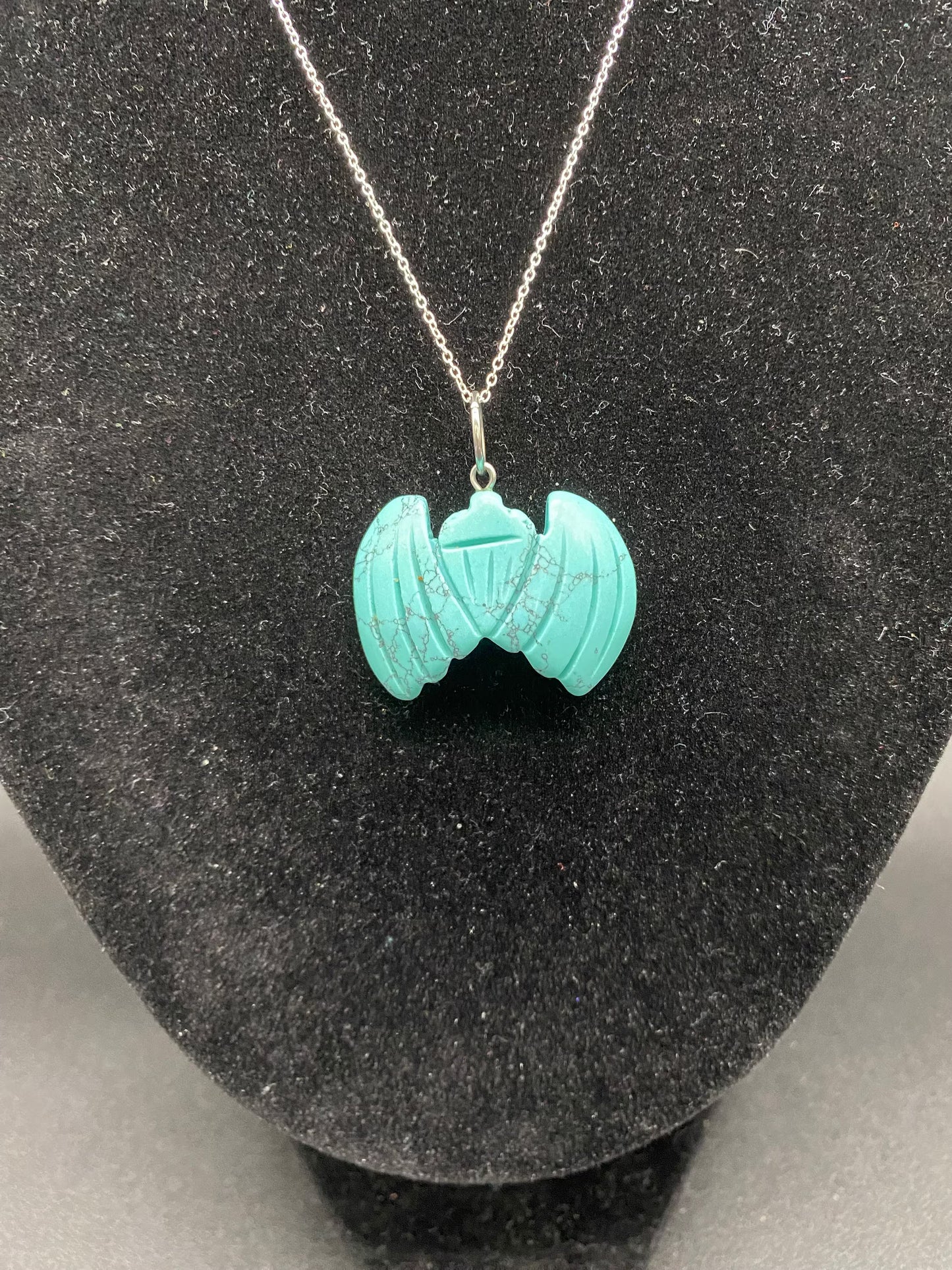Turquoise Howlite Bat Sterling Silver Necklace