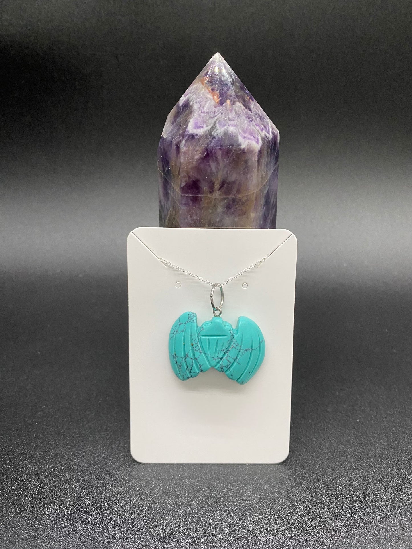 Turquoise Howlite Bat Sterling Silver Necklace