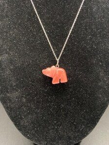 Strawberry Quartz Carved Bear Pendant Sterling Silver Necklace