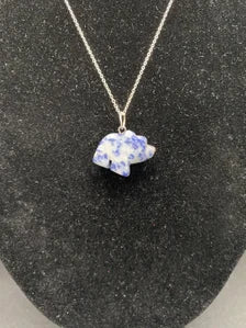 Sodalite Carved Bear Pendant Sterling Silver Necklace