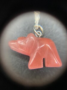 Strawberry Quartz Carved Bear Pendant Sterling Silver Necklace