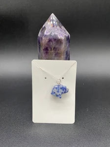 Sodalite Carved Bear Pendant Sterling Silver Necklace