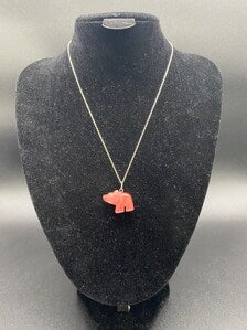 Strawberry Quartz Carved Bear Pendant Sterling Silver Necklace