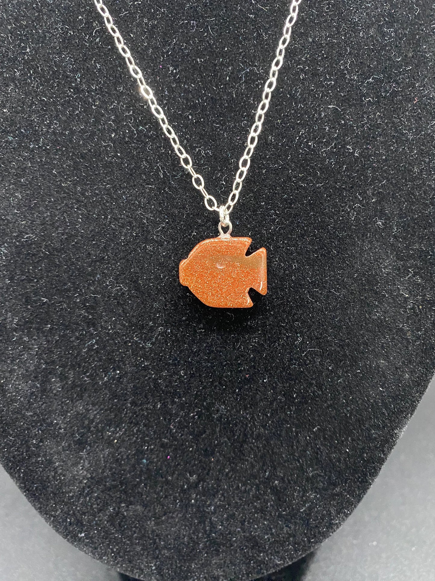 Brown Goldstone Fish Sterling Silver Necklace