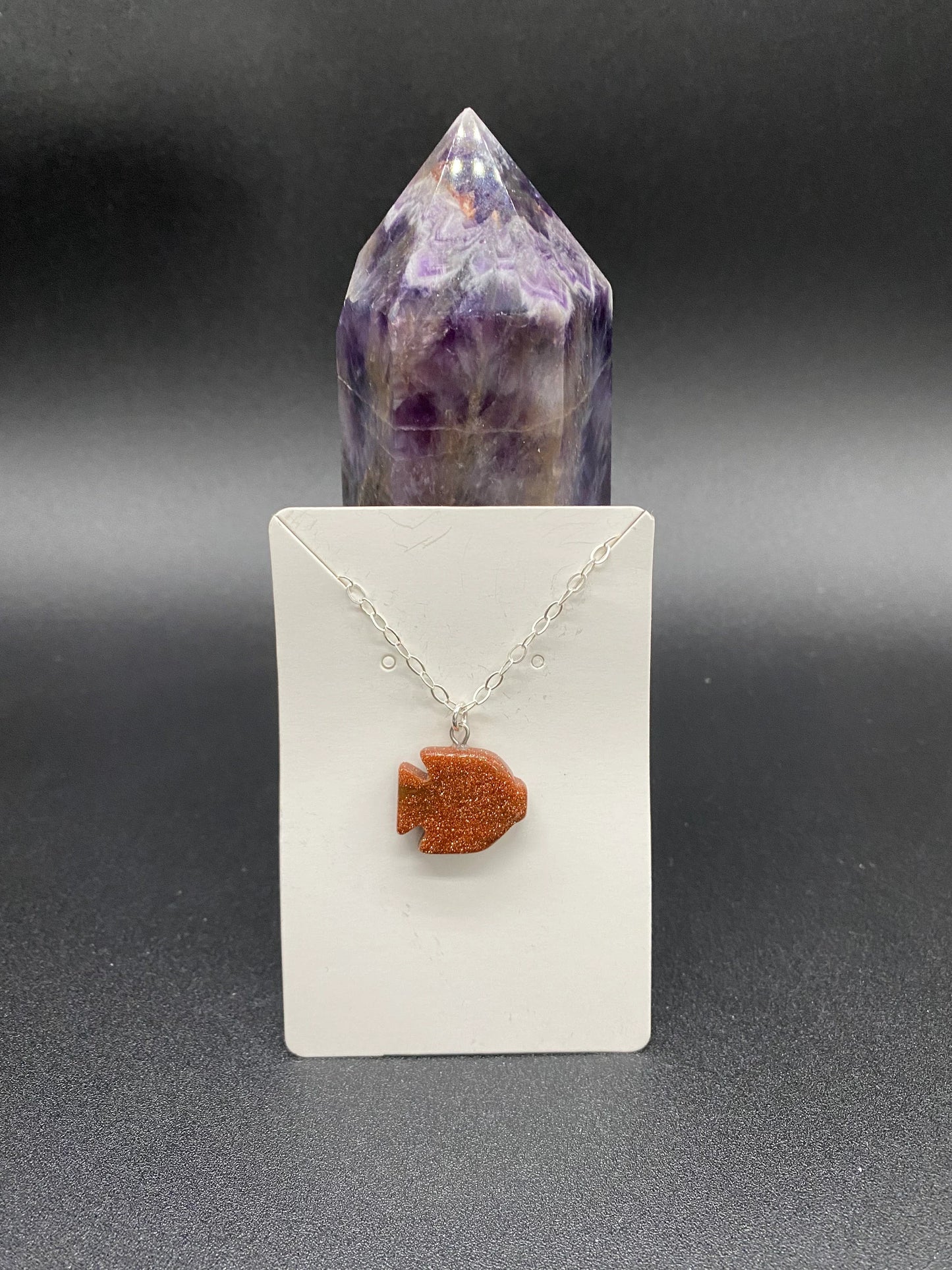 Brown Goldstone Fish Sterling Silver Necklace
