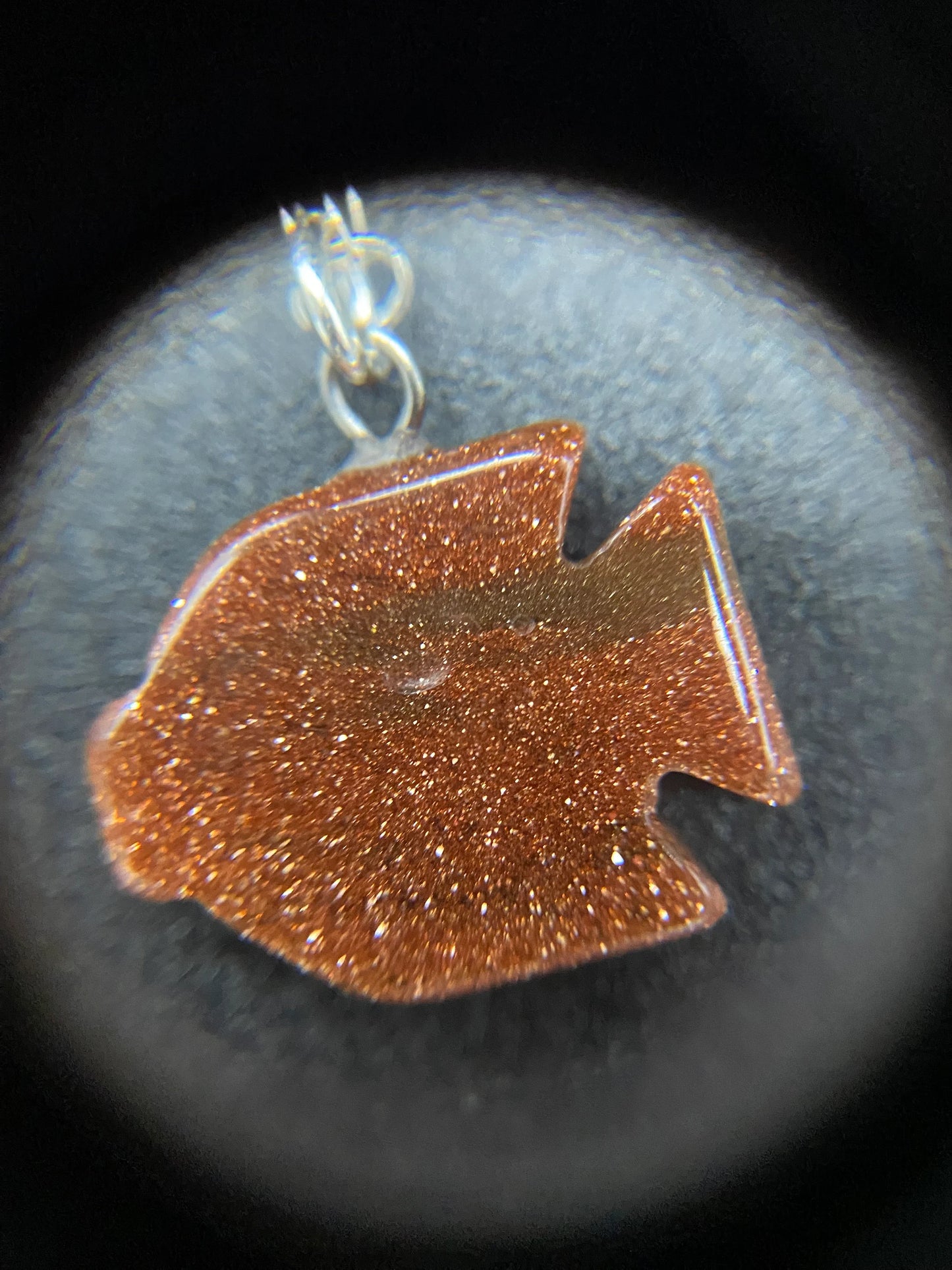 Brown Goldstone Fish Sterling Silver Necklace