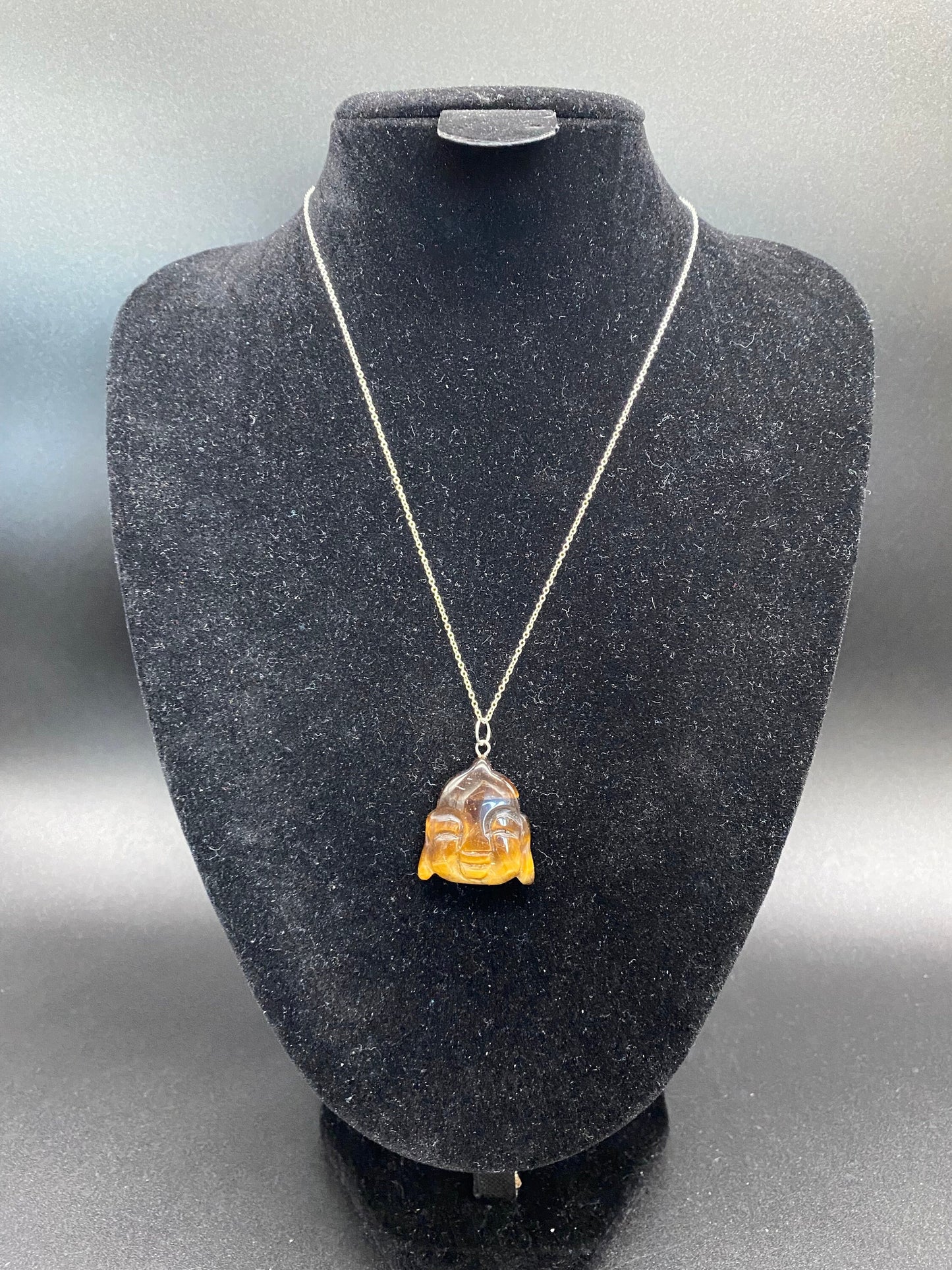 Tiger's Eye Carved Buddha Pendant Sterling Silver Necklace
