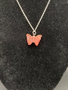 Strawberry Quartz Carved Butterfly Pendant  Sterling Silver Necklace