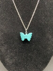 Turquoise Howlite Carved Butterfly Pendant Sterling Silver Necklace