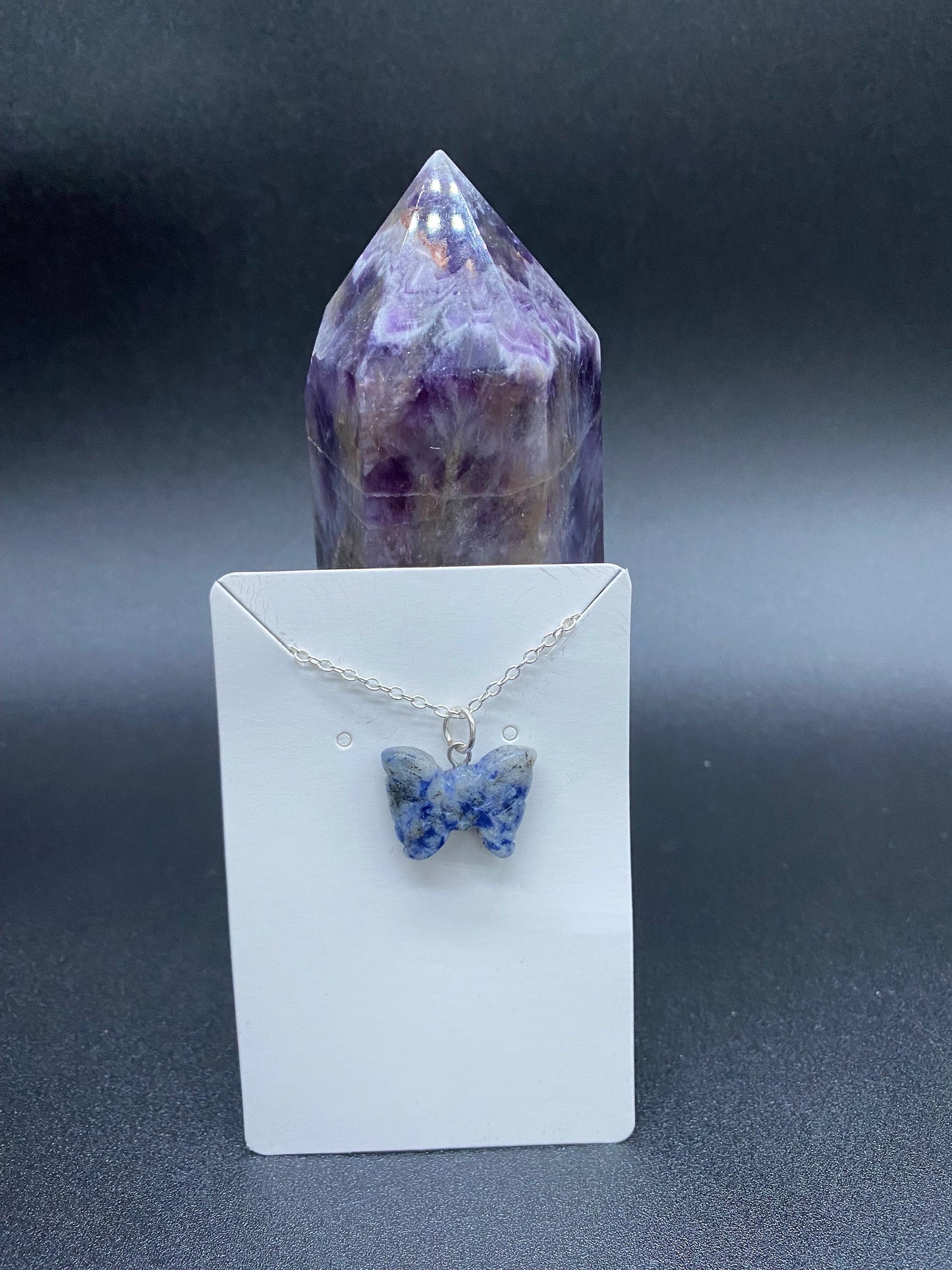 Sodalite Butterfly Pendant Sterling Silver Necklace