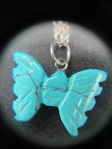 Turquoise Howlite Carved Butterfly Pendant Sterling Silver Necklace