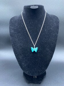 Turquoise Howlite Carved Butterfly Pendant Sterling Silver Necklace
