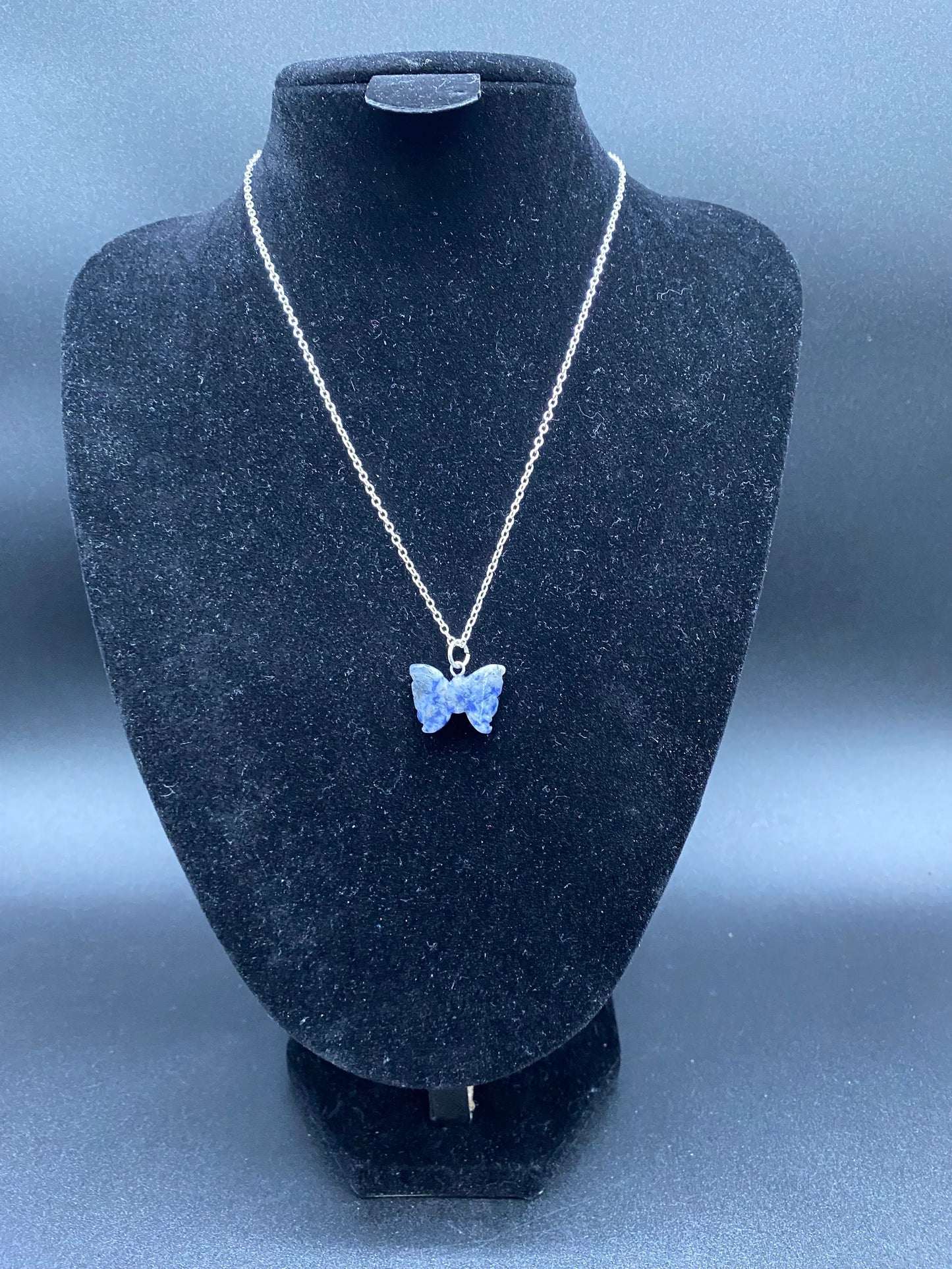 Sodalite Butterfly Pendant Sterling Silver Necklace