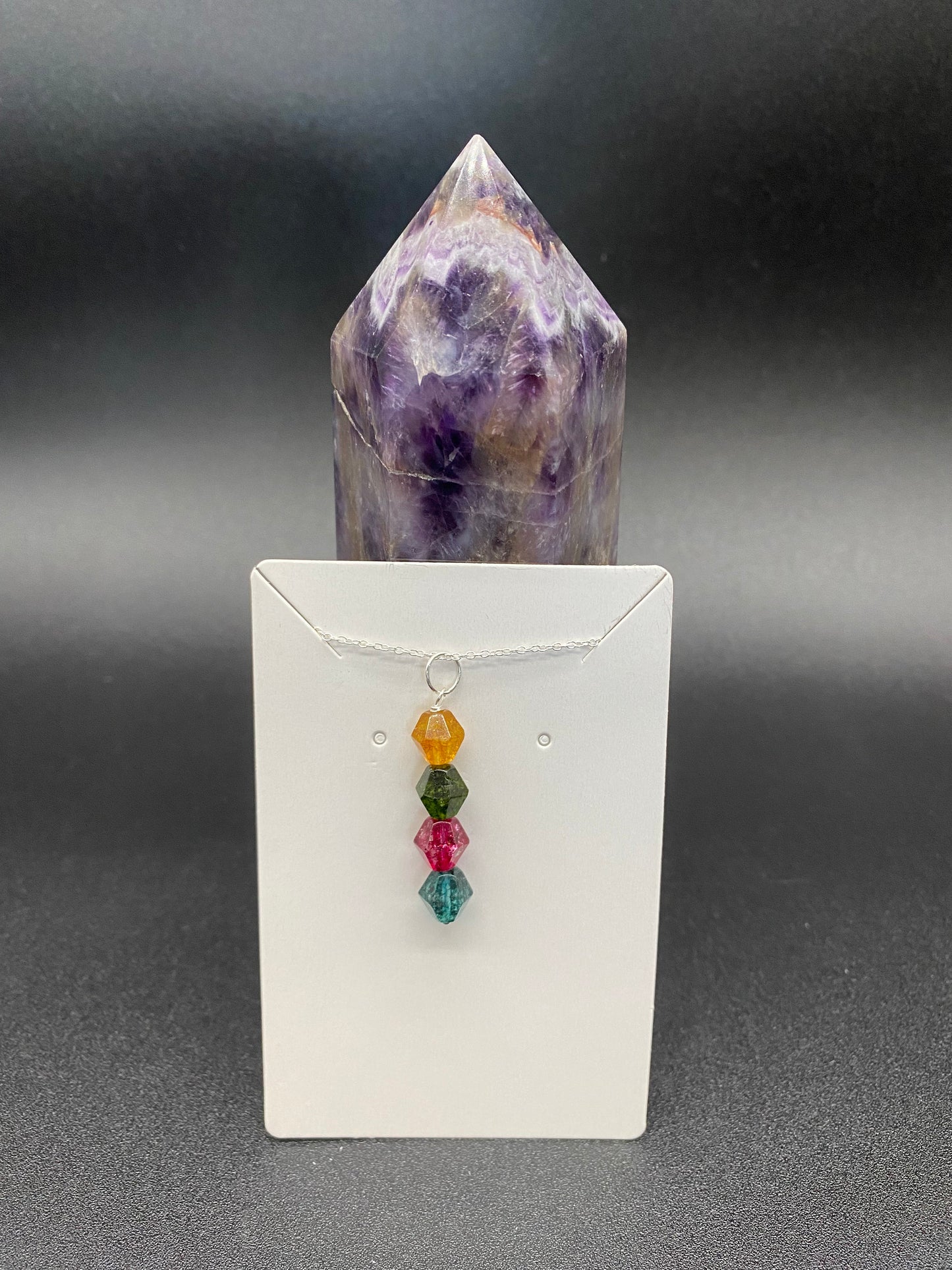 Multi Coloured Crackle Quartz Sterling Silver Necklace