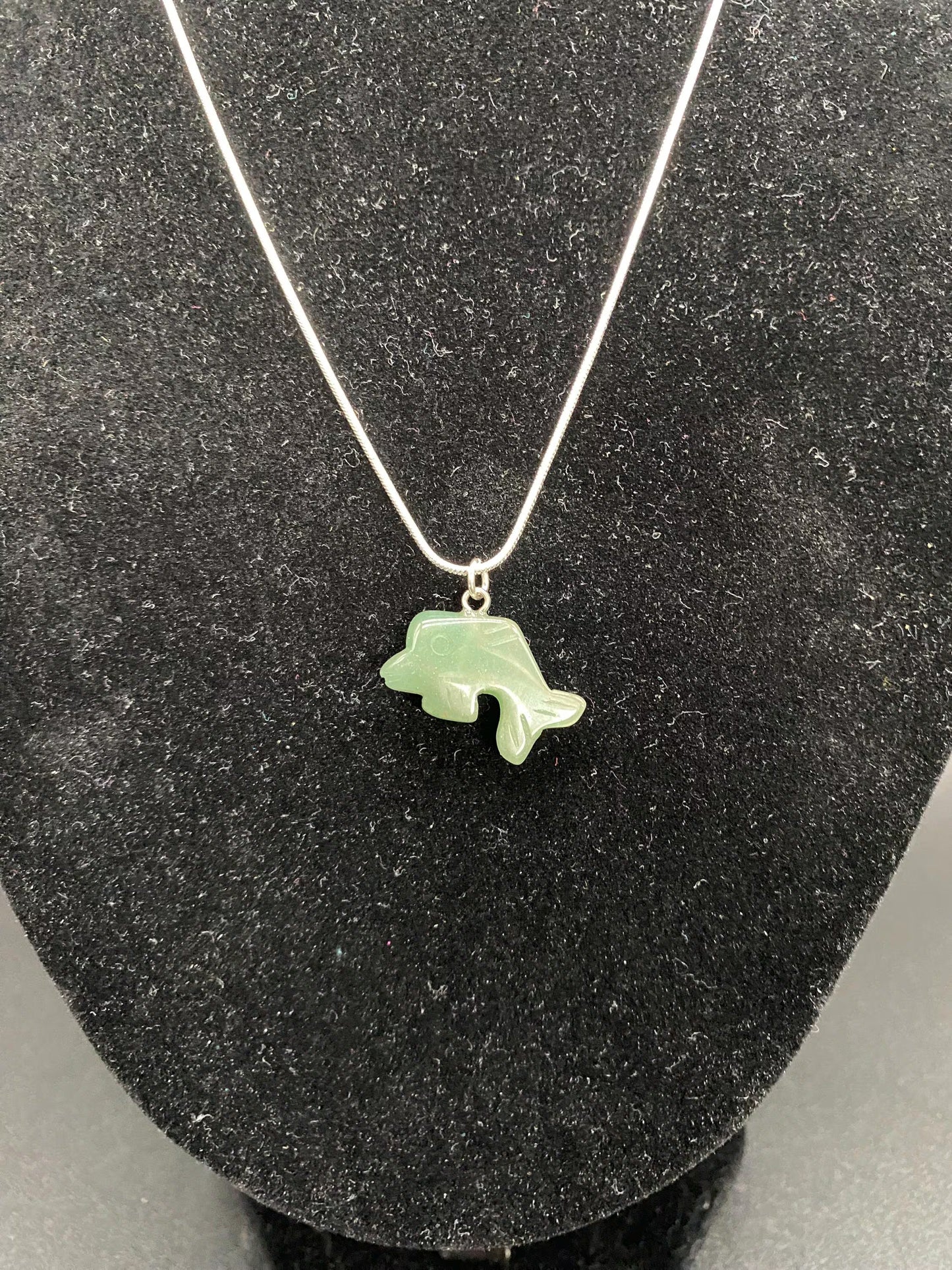 Green Aventurine Dolphin Sterling Silver Necklace