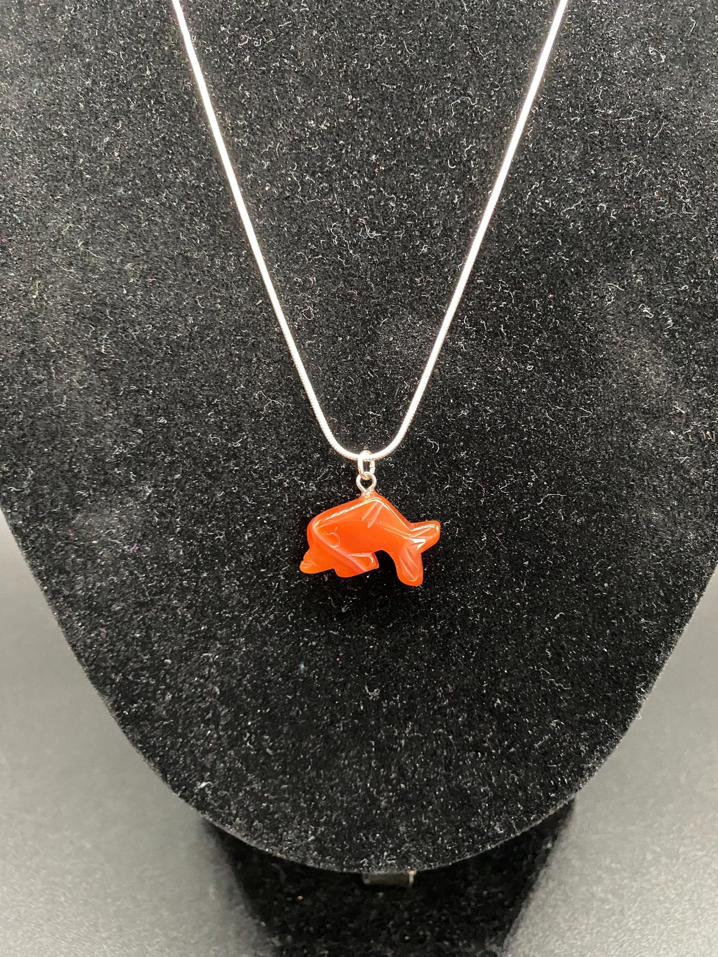 Carnelian Dolphin Pendant Sterling Silver Necklace