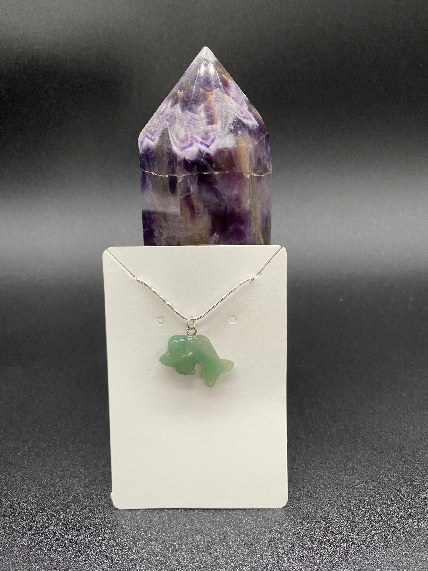 Green Aventurine Dolphin Sterling Silver Necklace