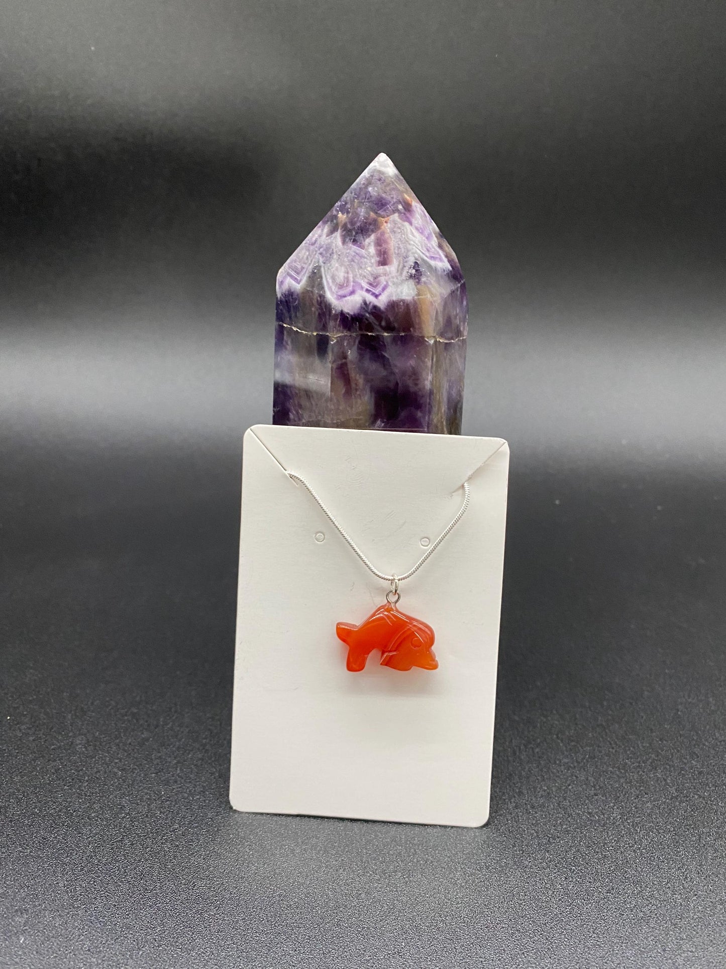Carnelian Dolphin Pendant Sterling Silver Necklace