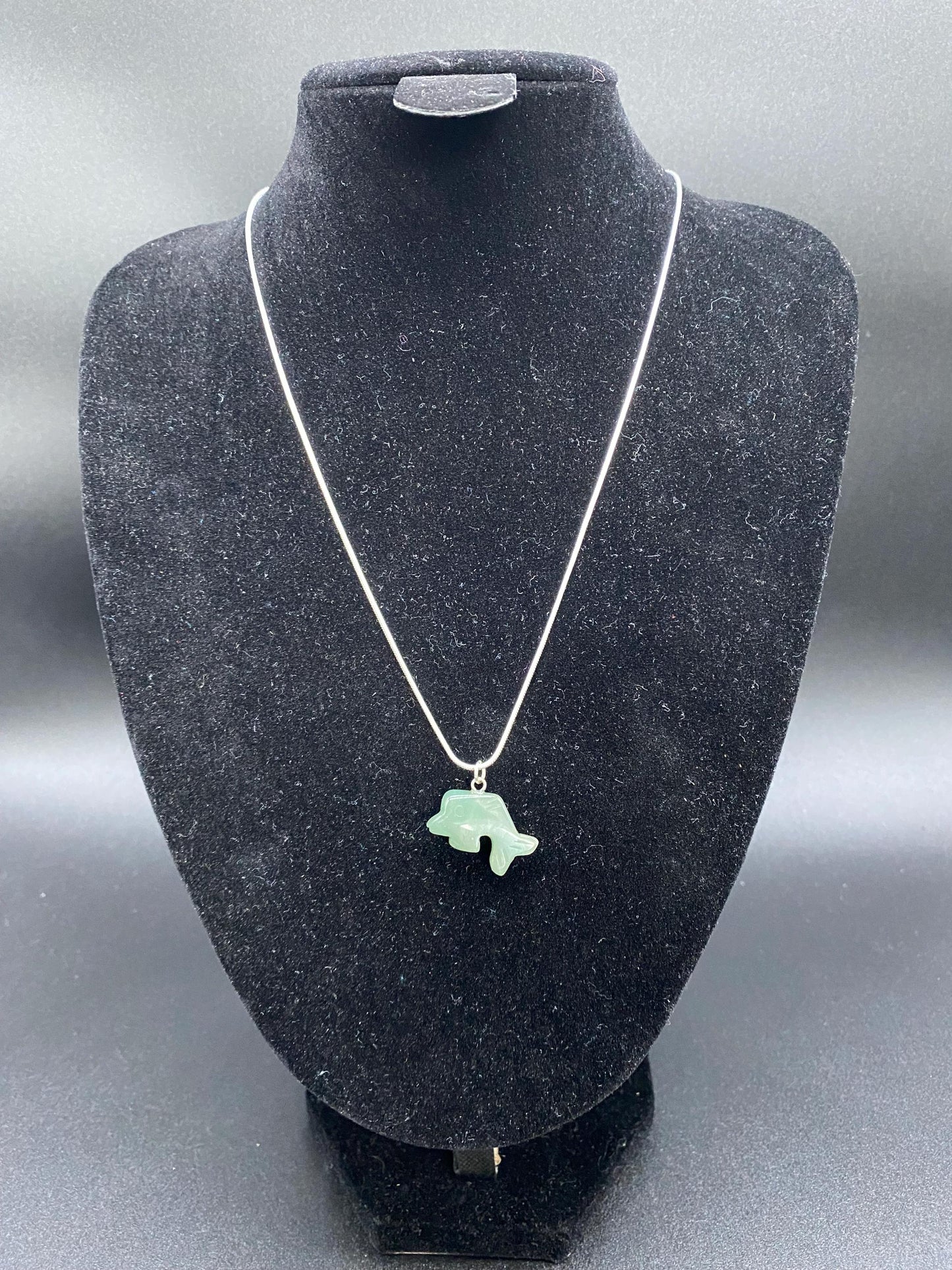 Green Aventurine Dolphin Sterling Silver Necklace
