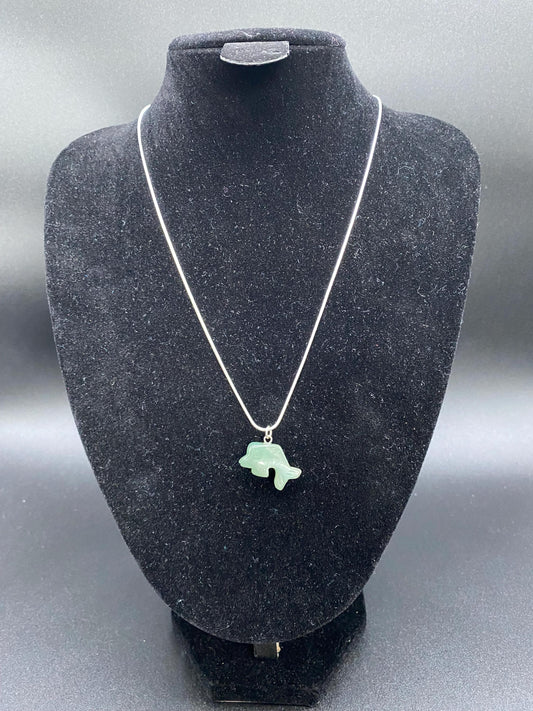 Green Aventurine Dolphin Sterling Silver Necklace