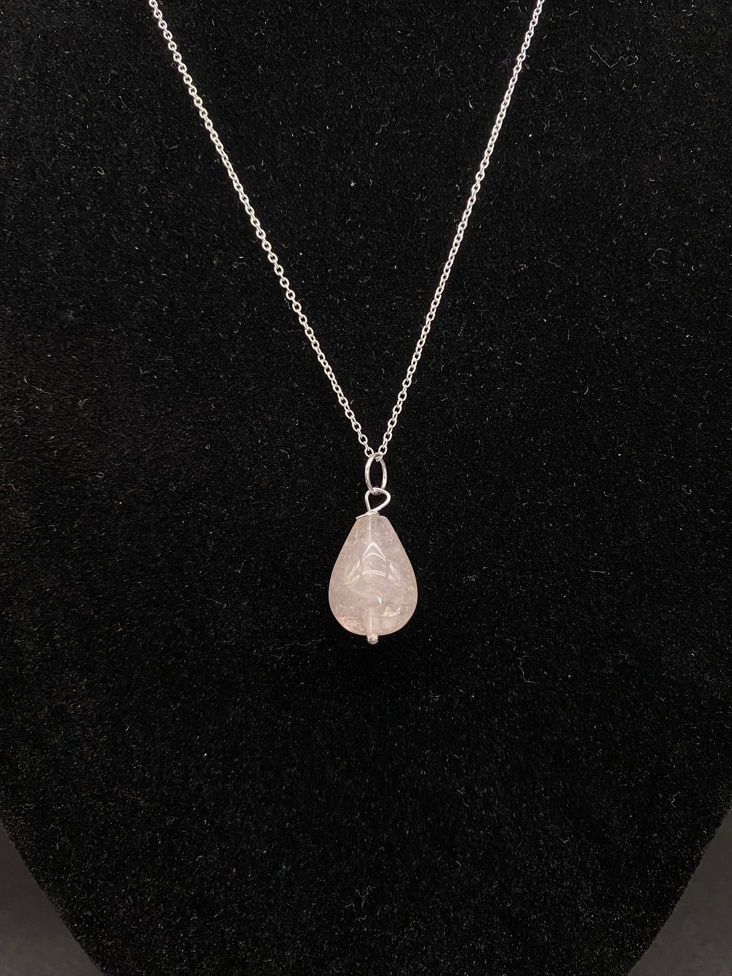 Rose Quartz Teardrop Pendant Sterling Silver Necklace