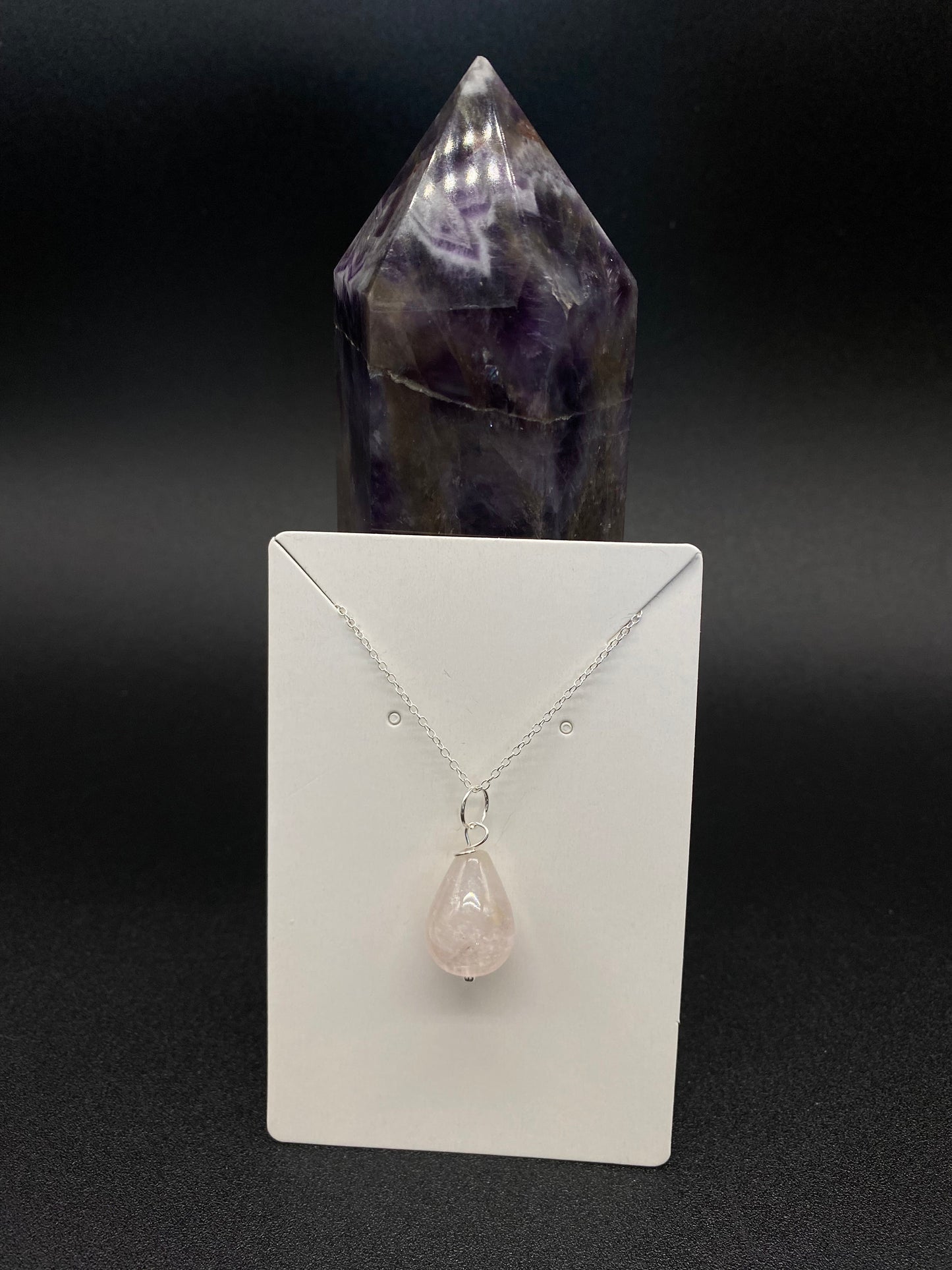 Rose Quartz Teardrop Pendant Sterling Silver Necklace