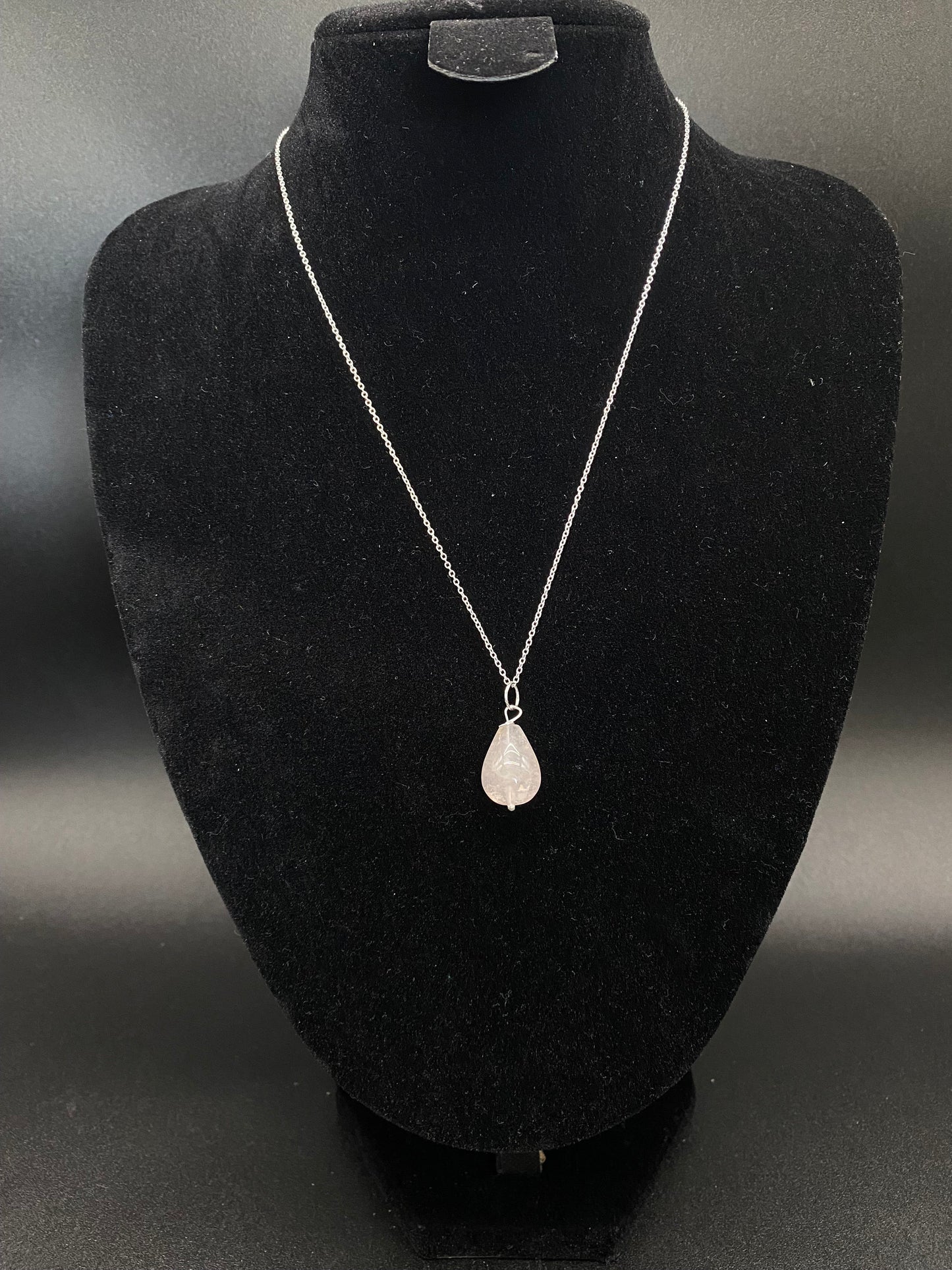 Rose Quartz Teardrop Pendant Sterling Silver Necklace