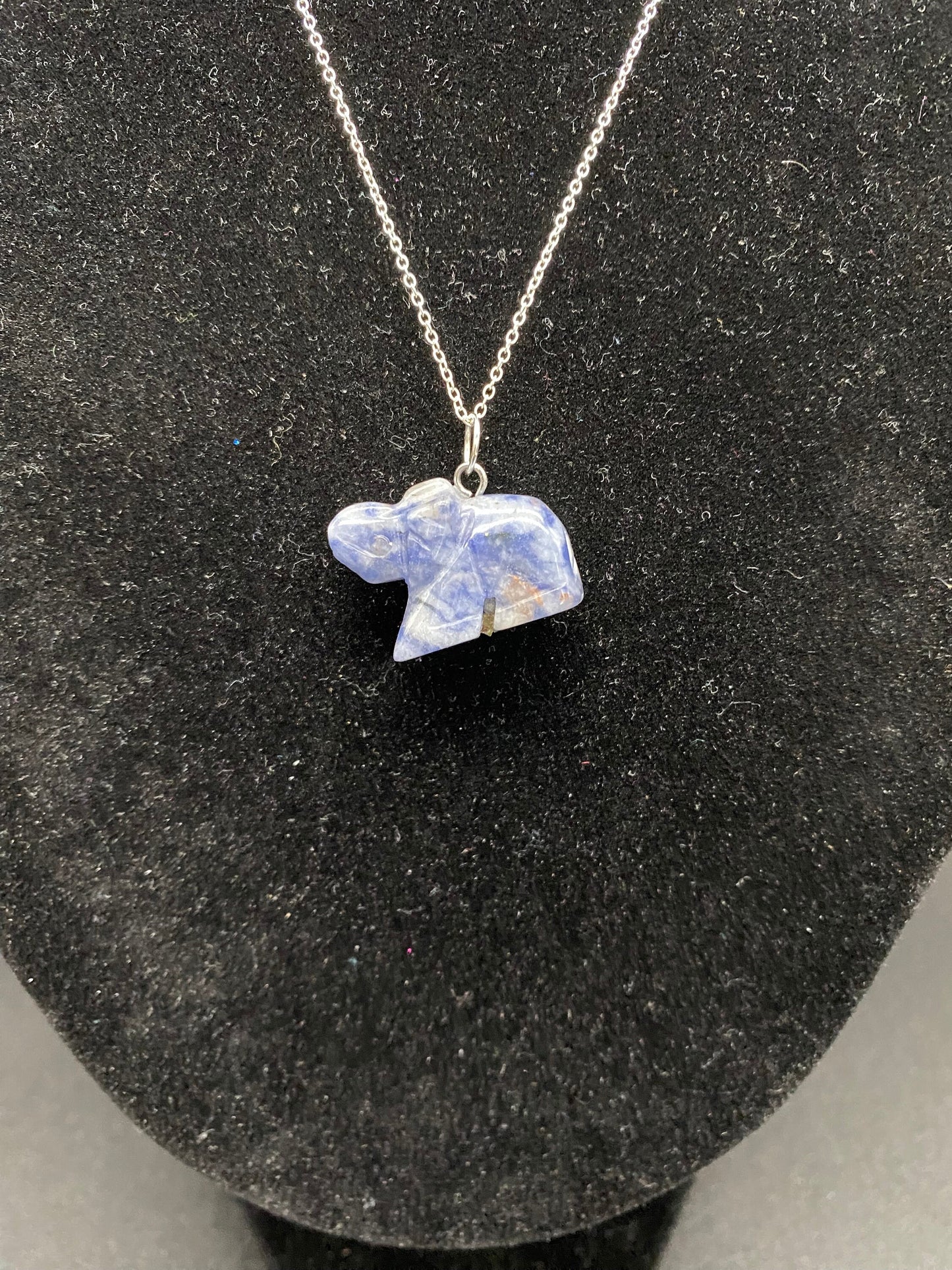 Sodalite Elephant Pendant Sterling Silver Necklace