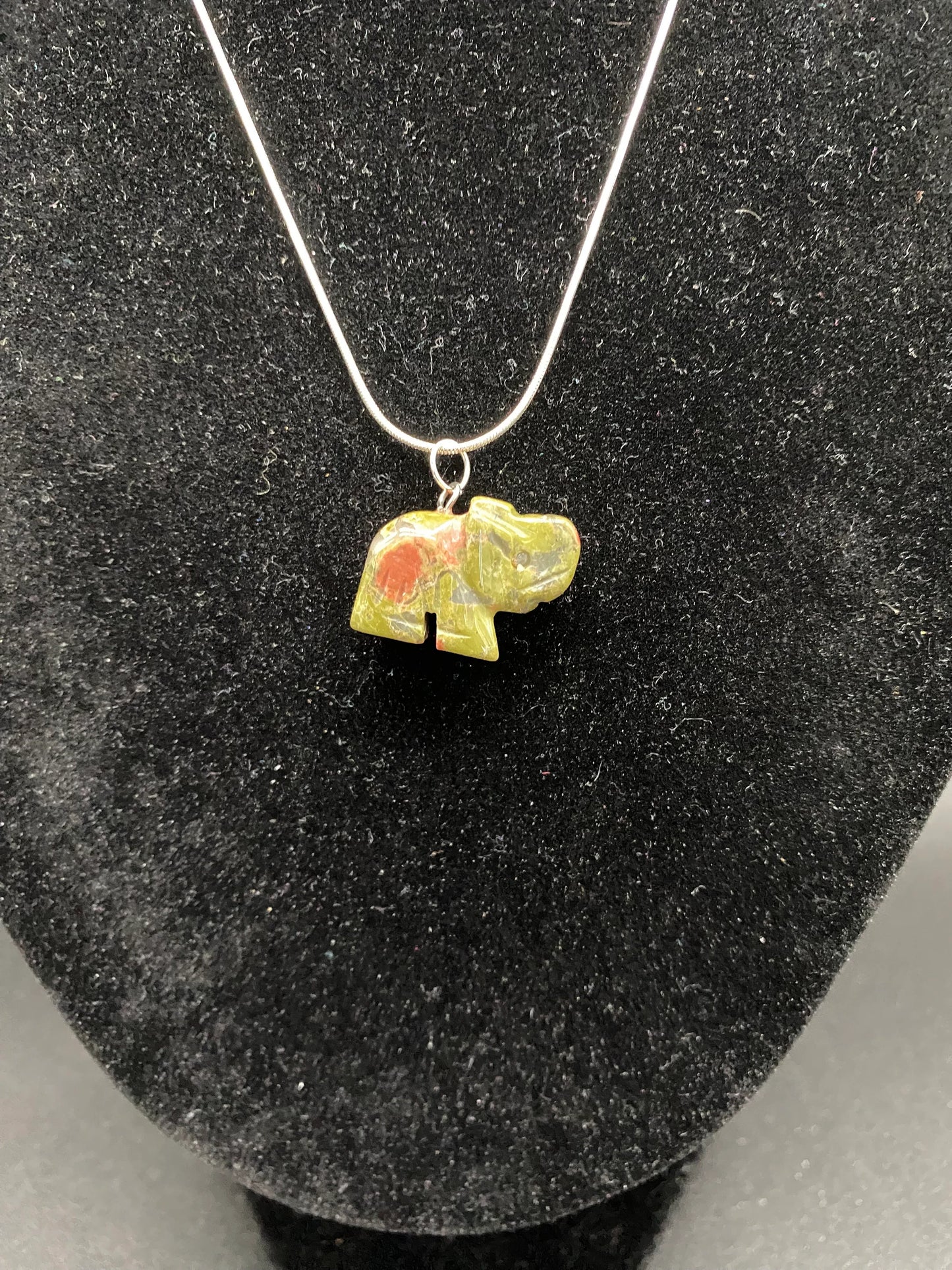 Unakite Elephant Pendant Sterling Silver Necklace