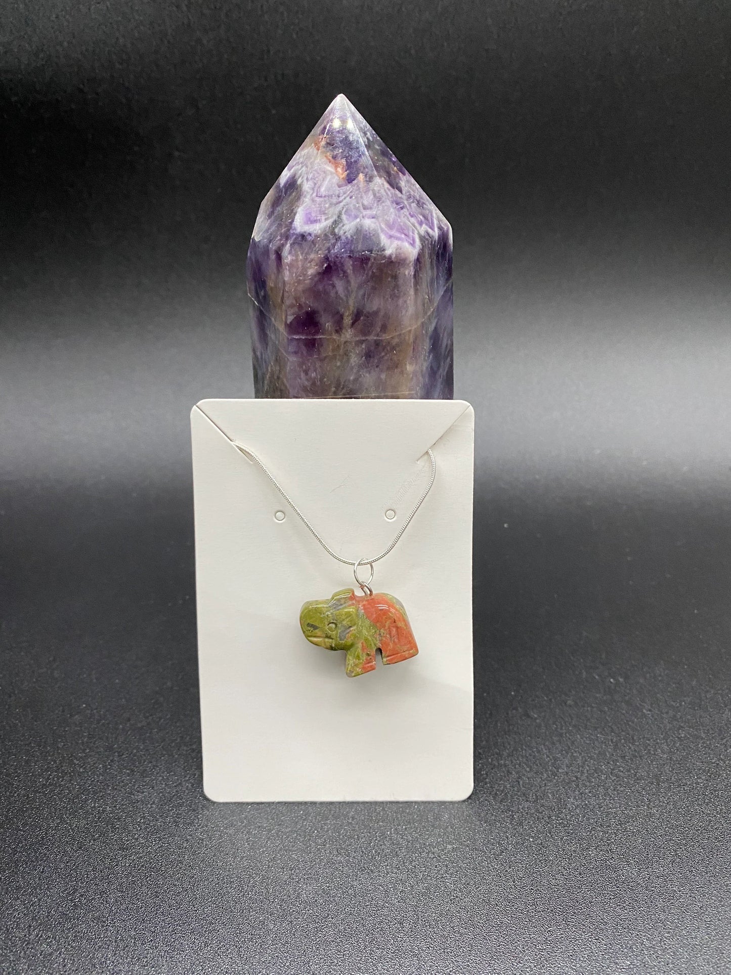 Unakite Elephant Pendant Sterling Silver Necklace