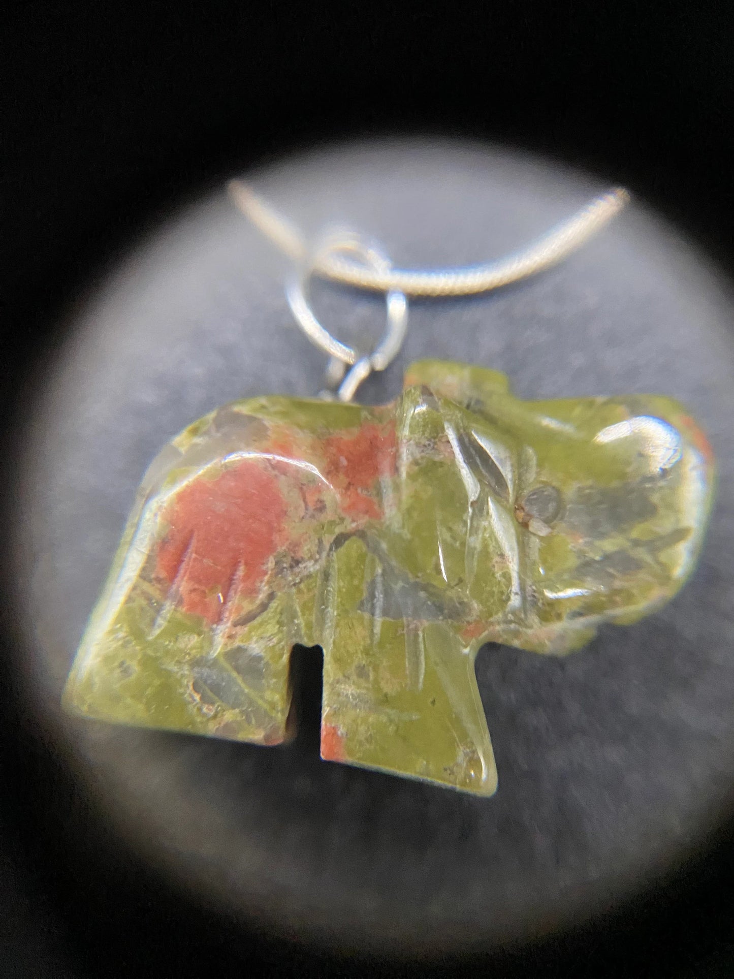 Unakite Elephant Pendant Sterling Silver Necklace