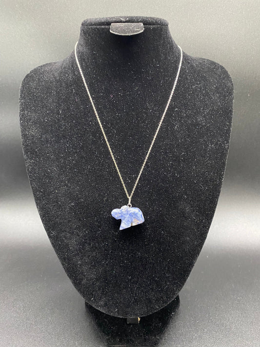 Sodalite Elephant Pendant Sterling Silver Necklace