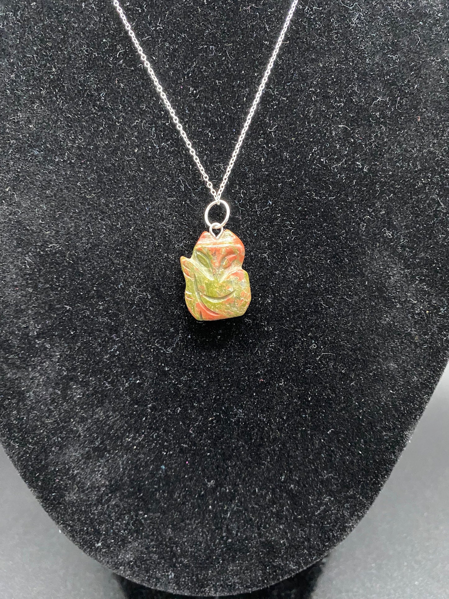Unakite Fox Sterling Silver Necklace