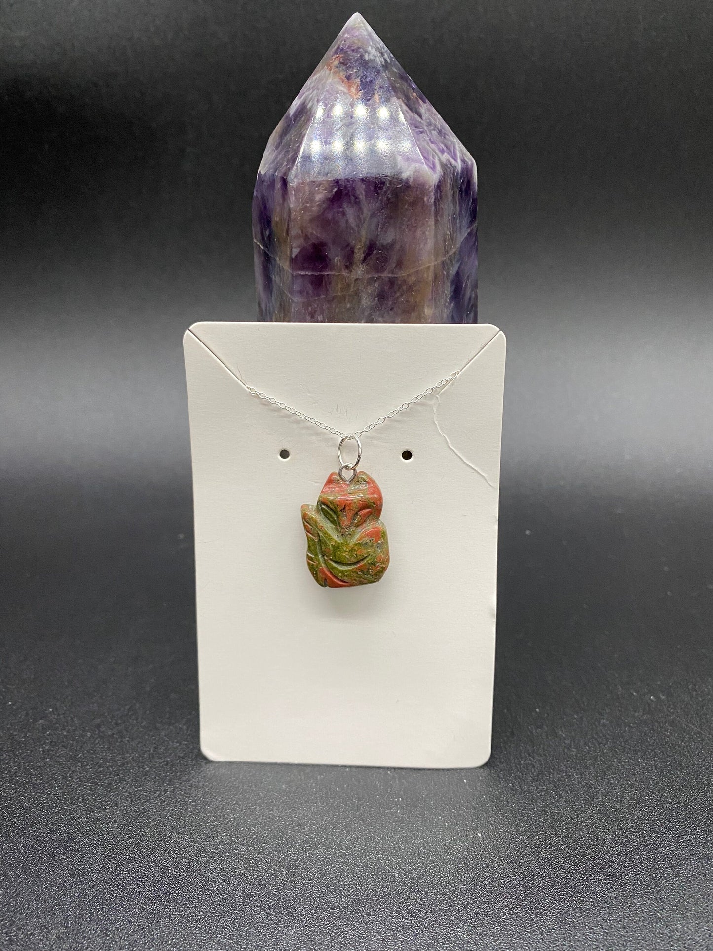 Unakite Fox Sterling Silver Necklace