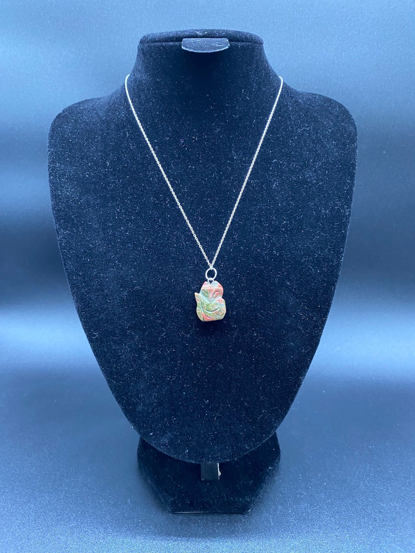 Unakite Fox Sterling Silver Necklace