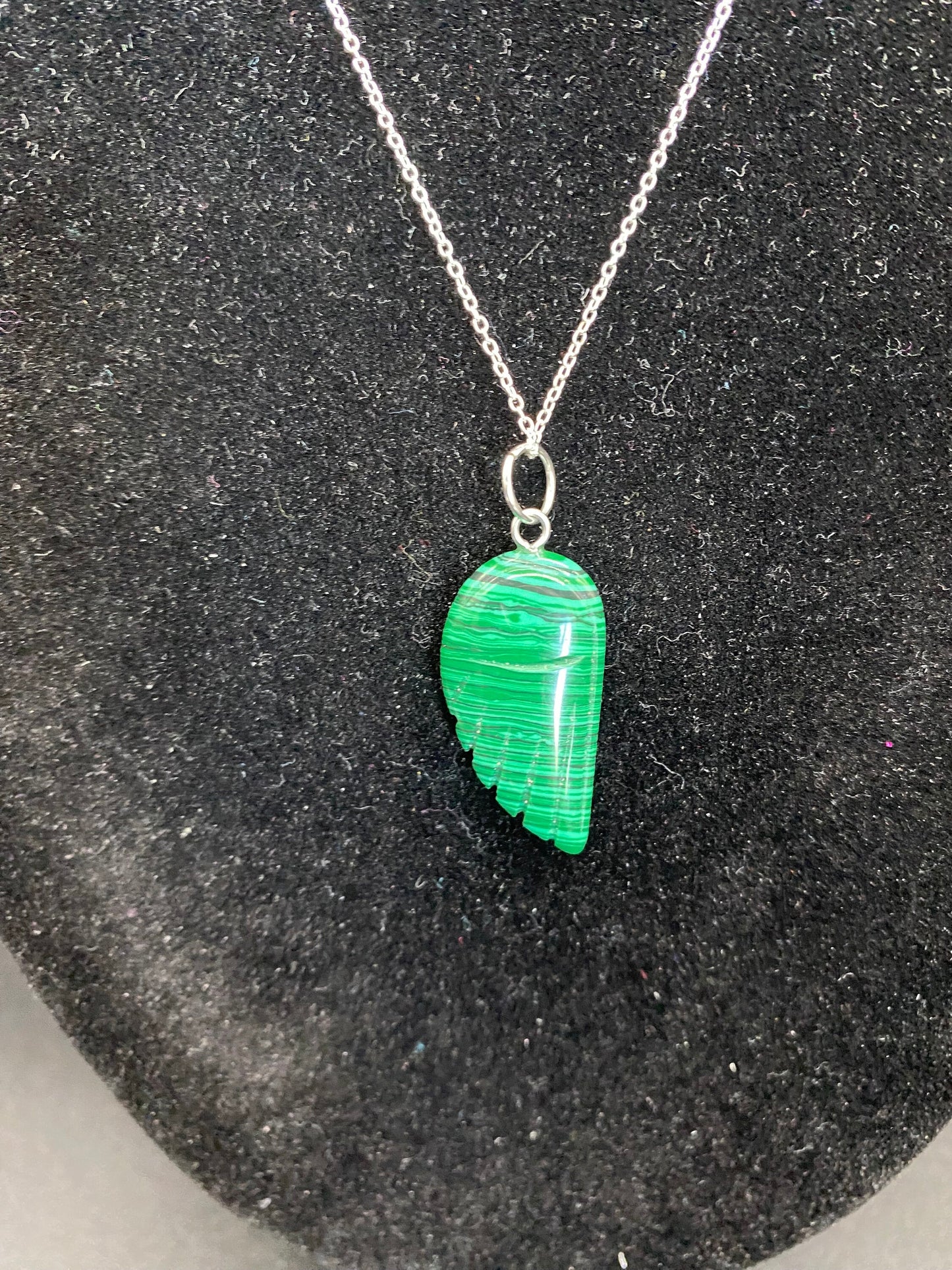Green Howlite Angel Wing Sterling Silver Necklace