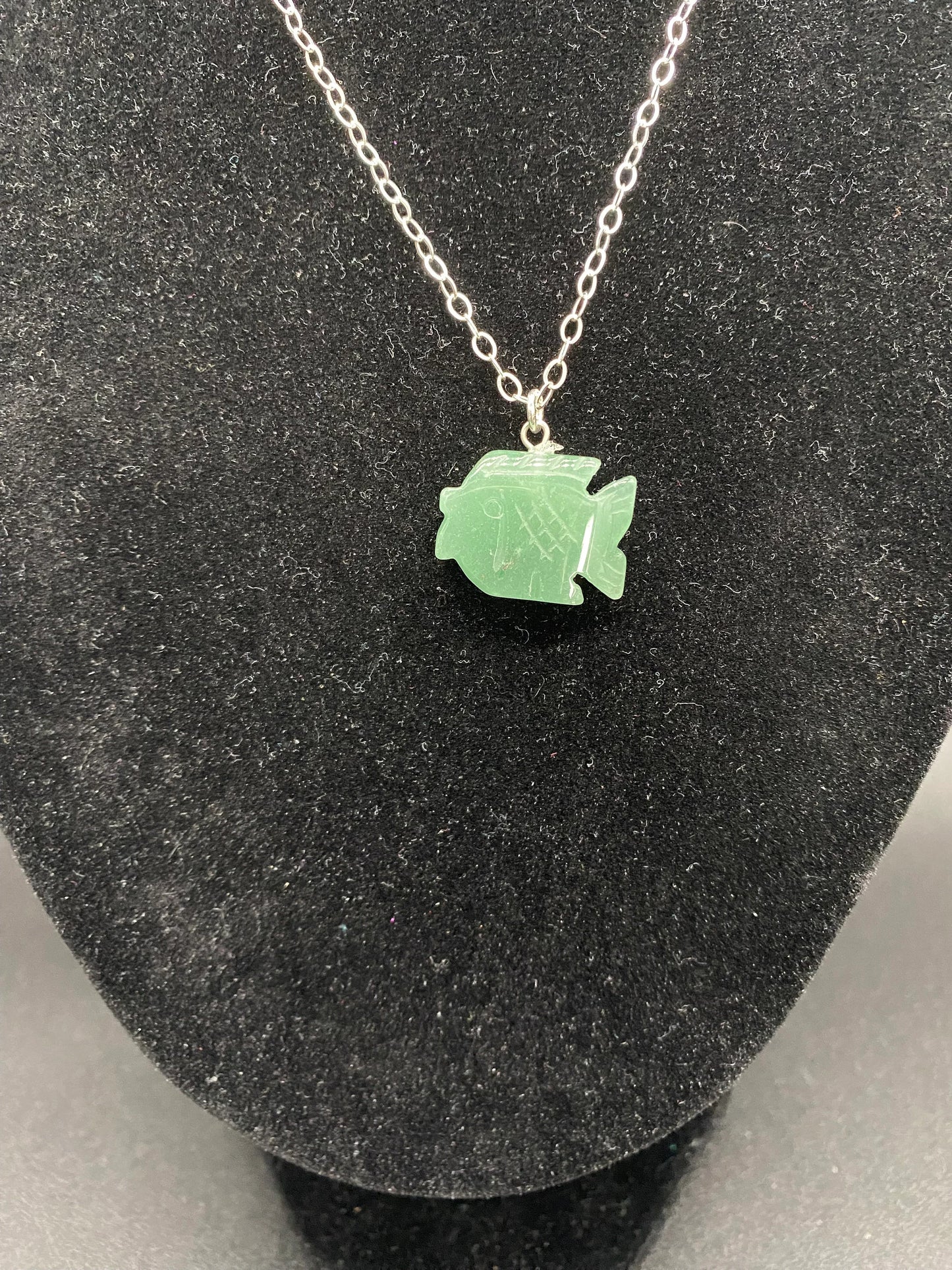 Green Aventurine Fish Sterling Silver Necklace