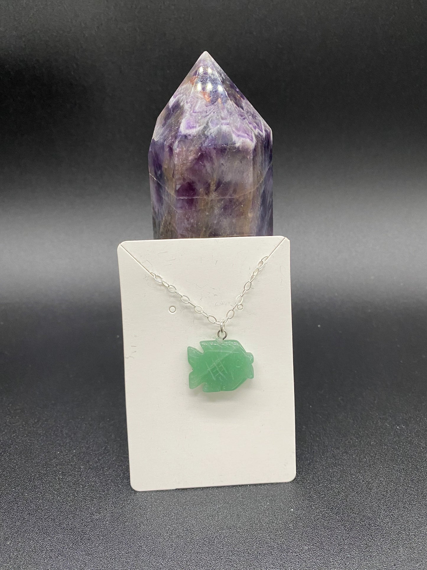 Green Aventurine Fish Sterling Silver Necklace