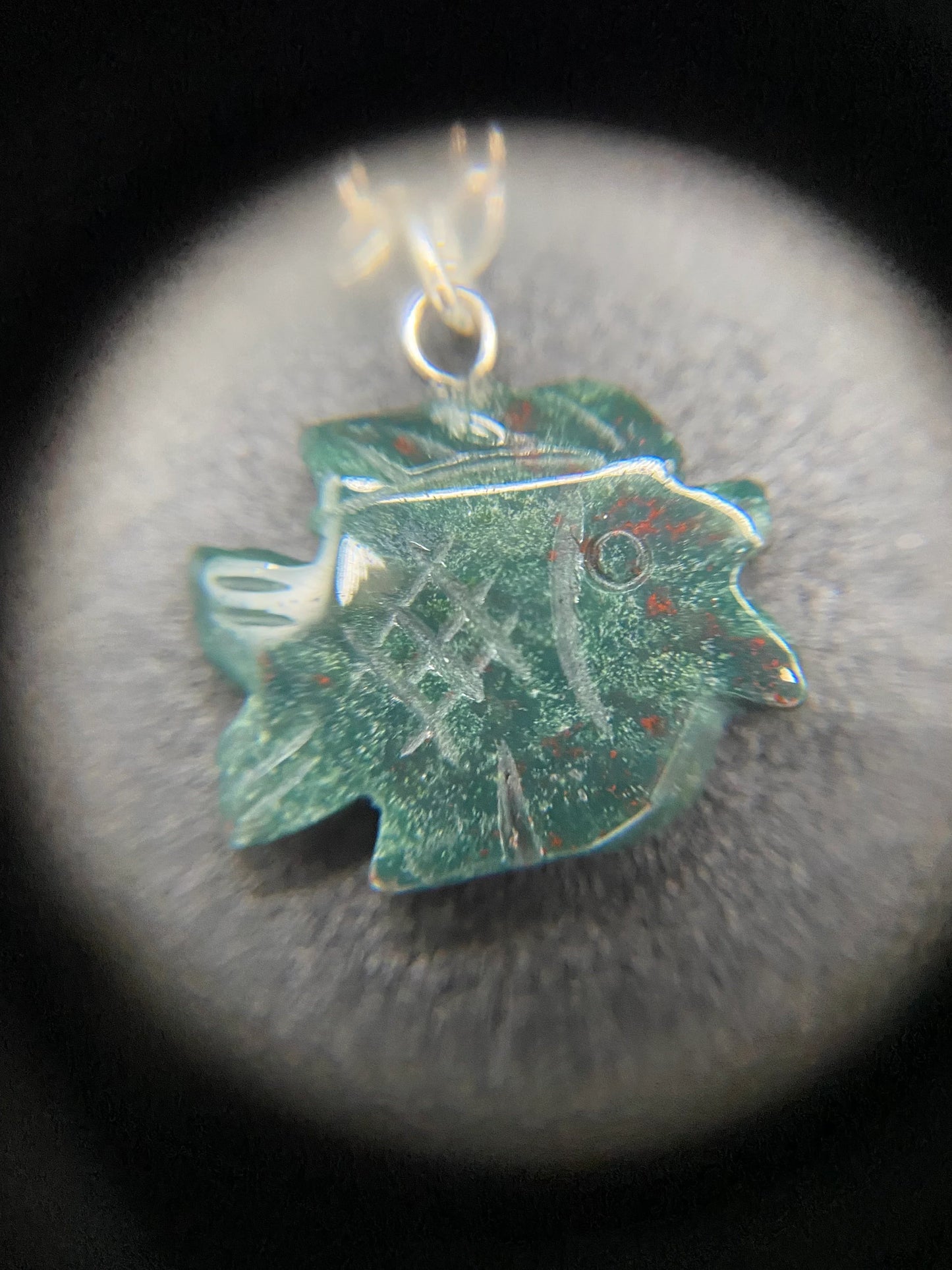 Green Jasper Fish Sterling Silver Necklace