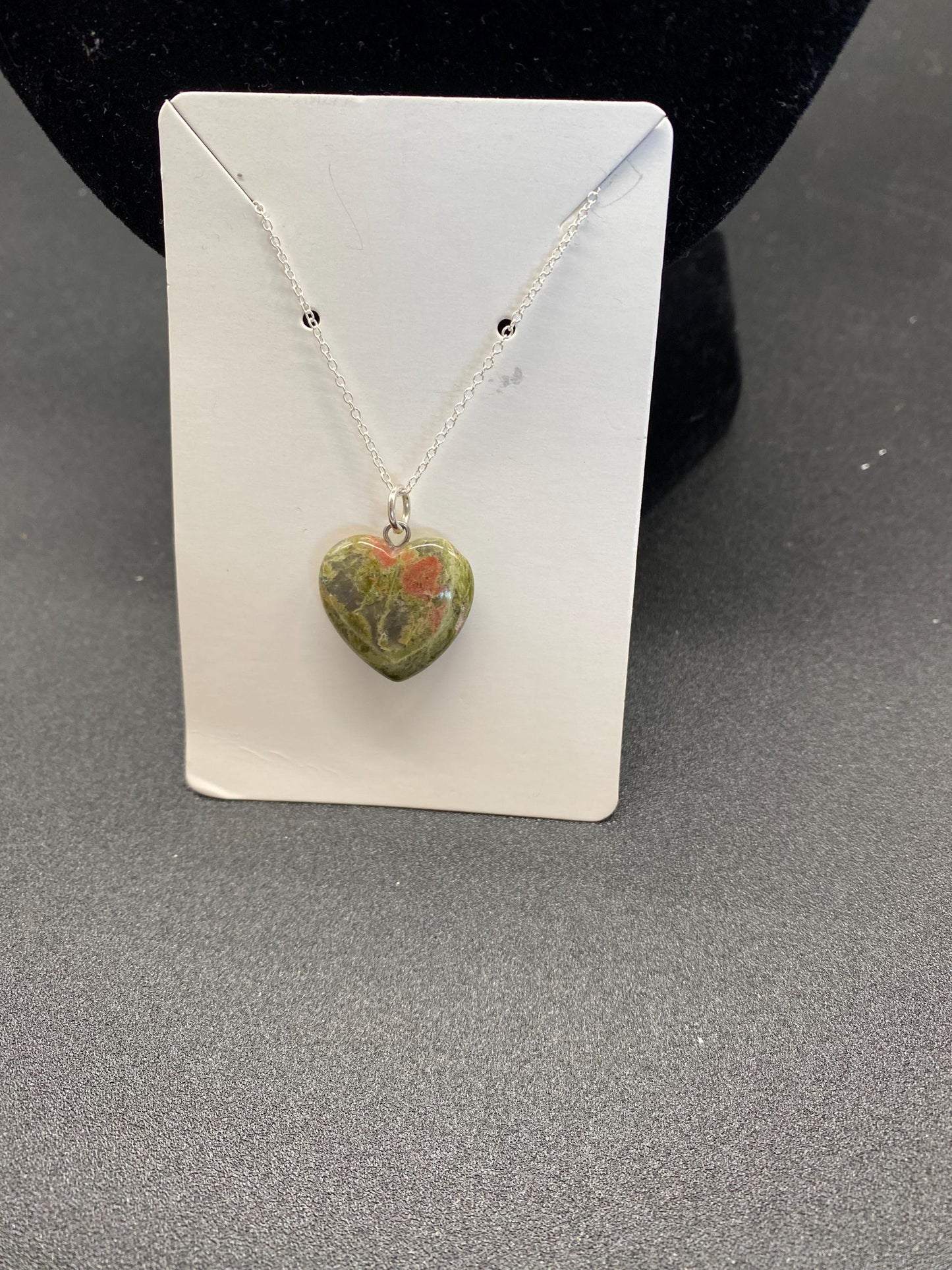 Unakite Carved Heart Sterling Silver Necklace