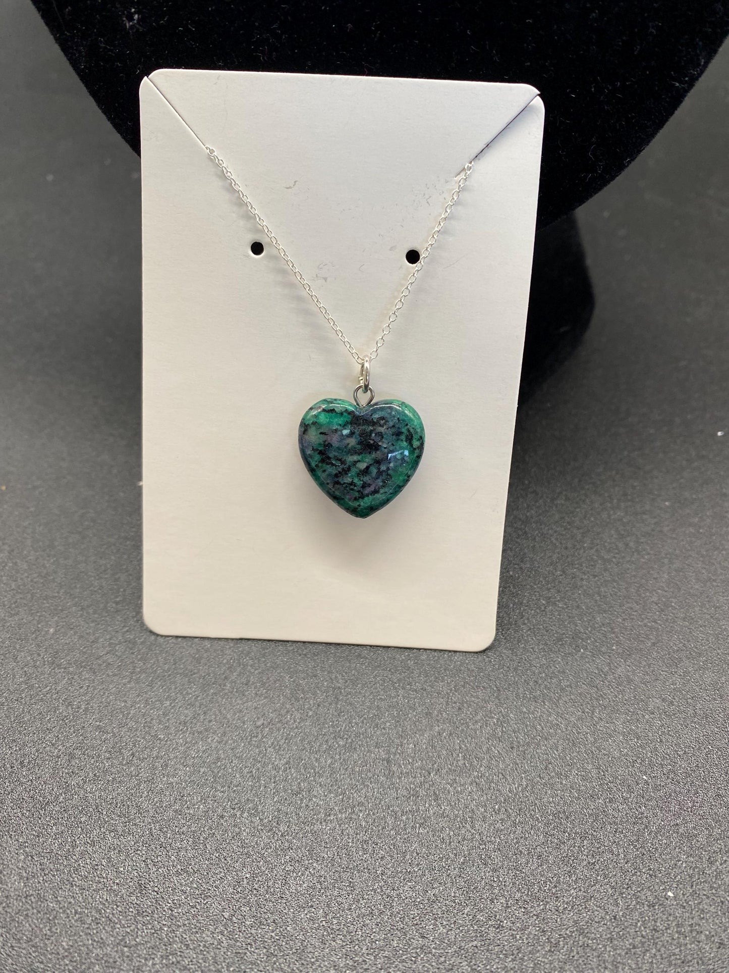Ruby Zoisite Heart Pendant Sterling Silver Necklace